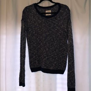 blue and white knit sweater